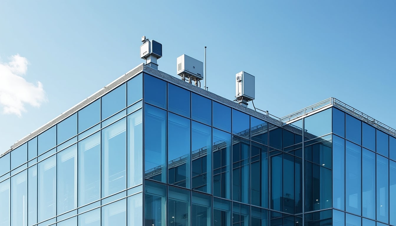 le vitrage photovoltaïque transforme la lumière en énergie pour alimenter les capteurs installés sur le toit.